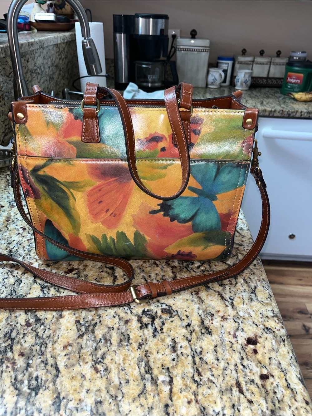 EUC Patricia Nash Ava Leather Butterfly Waterfall Handbag.